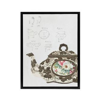 Artery8 Vintage Floral Design For Teapot Framed Canvas Wall Art Print Noritake in Gold | Size: W24 x H32