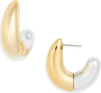 Open Edit Curved Metal C-Hoop Earrings in Silver- Gold at Nordstrom