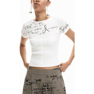 Desigual Doodles Cotton Graphic T-Shirt in White at Nordstrom, Size X-Small