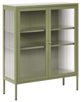Beliani Credenza Moderna In Acciaio Con 2 Ante Ed Elementi In Vetro Verde Lerryn