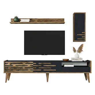 Dmora Dmora - Mueble De Televisi&oacute;n Dbrunozz, Aparador De Sal&oacute;n, Mueble Bajo Para Tv, Base De Pared Equipada, 180x45h35 Cm, Antracita Y Nogal