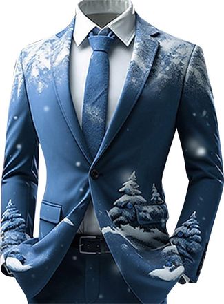 Generic Mens Christmas Novelty Blazers Single Breasted Suit Blazers Mens Blazer Long Sleeve Suit Jacket Slim Fit Blazer Leisure Jackets Christmas Jacket Mens 