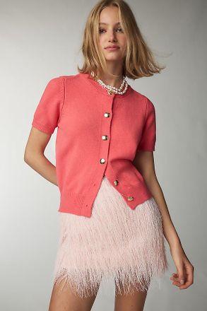 Maeve Short-Sleeve Crew-Neck Cardigan Sweater