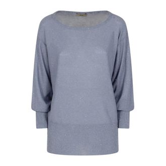 Herno Round-neck Knitwear, female, Blue, Size: 2XL Maglia con micro paillettes