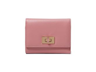 Anne Klein AK Small Flap Wallet With Enamel Filled Turn Lock Wallet Womens Handbags Vintage Pink, Polyester/Polyurethane