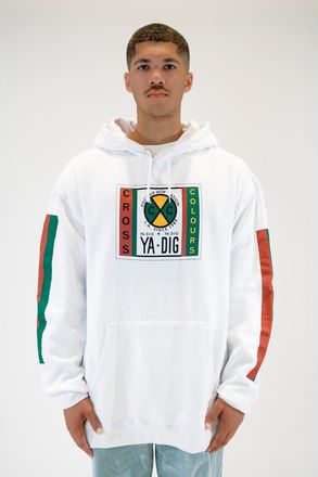 Cross Colours Label Logo Side Pocket Hoodie in White at Nordstrom, Size X-Large