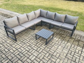 Fimous Outdoor Garden Furniture Patio Lounge Corner Sofa Aluminium Set with Square Coffee Table Dark Grey
