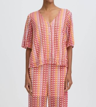 b.young Prisca Short Sleeve Printed Blouse In Raspberry Pink Multi