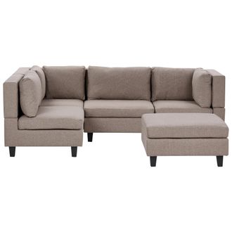 Beliani Sof&aacute; Modular Esquinero Moderno 4 Plazas Tapizado Tela Patas Negras Respaldo Acolchado Derecho Con Otomana Marr&oacute;n Unstad