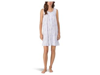 Eileen West Cotton Pointelle Sleeveless Short Chemise Womens Jumpsuit & Rompers One Piece White Ground Lilac Wisteria : XL