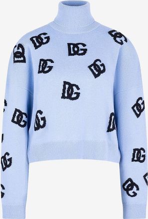 Dolce & Gabbana Boxy-Jacquardpullover aus Schurwolle mit Rollkragen DG
