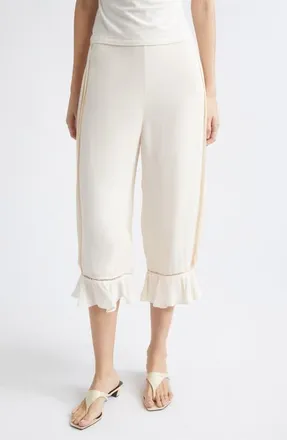 Poss&eacute; Jane Ruffle Hem Crop Pants in Peach Sorbet at Nordstrom, Size Xx-Large