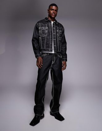 True Religion Bobby - Jeans ampi lavaggio nero spalmato con tasche con patta in coordinato