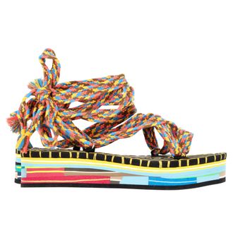 Chlo&eacute; Pre-owned Womens Chlo&eacute; Tie-Up Lou Sandals in Multicolor Cotton - Multicolour Leather - Size EU 39
