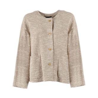 Emporio Armani Cardigans, female, Beige, Size: 2XS Cotton Blend Blazer Jacket