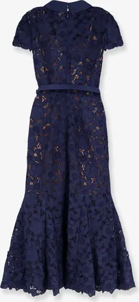 Self Portrait Womens Lace Long Dress Blue Polyester