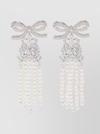 Self Portrait crystal bow pearl drop earrings