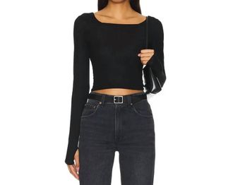 Michael Lauren Pryderi Crop Long Sleeve Top In Black
