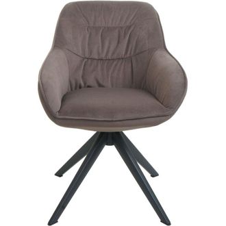 Hhg [NON UTILIZZATO] Sedia poltrona girevole con braccioli elegante imbottita HHG-779 tessuto marrone
