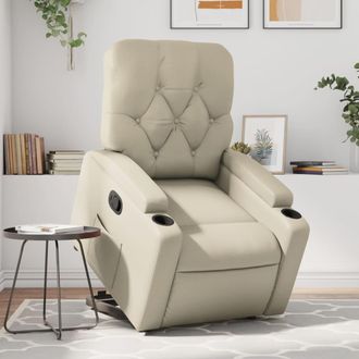 vidaXL Sill&oacute;n Reclinable Elevable Cuero Artificial Color Crema Vidaxl