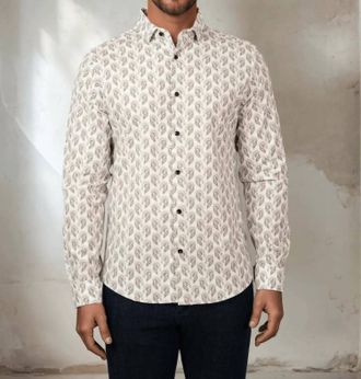 Stone Rose Printed Feather Paisley Shirt In White