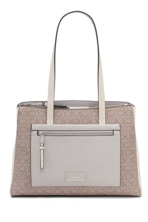 Calvin Klein Womens Hadley Tote Bag - 2 in 1, Vegan Leather, 5 Pockets Triple Compartment, Almond/Taupe/Cherub White/Dove, One Size