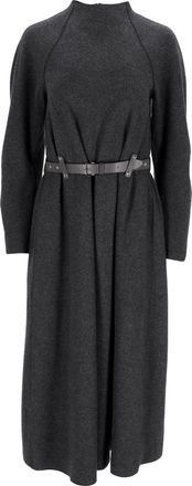 Emporio Armani Belted Mock Neck Midi Dress in Grey Wool