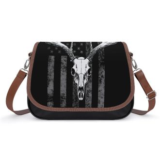 Generic Deer Skull Hunting U.S. Flag Womens Crossbody Bag Fashion Shoulder Handbags Message Tote Bag with Adjustable Strap