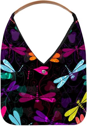 Generic Dark Colorful Dragonflies Reusable Lightweight Grocery Bags - Foldable Into Compact Pouch, Washable & Sturdy, Multipurpose for Shopping and Travel