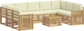 vidaXL Conjunto De Sof&aacute;s De Exterior 10 Uds. Blanco Y Crema Poli&eacute;ster Vidaxl