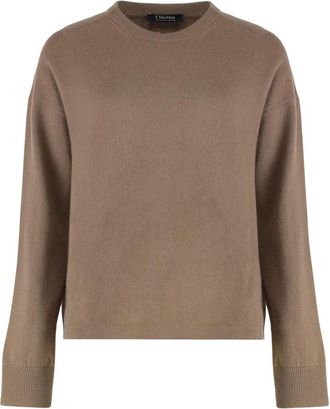 Max Mara Boxy-fit Trui van Wol en Kasjmier - Dames - Ronde hals truien - Bruin - M - Wol - Truien & Vesten