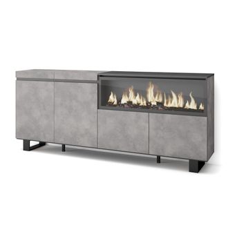 Skraut Home Aparadores Para Sal&oacute;n, Gran Capacidad De Almacenaje, 210, 4 Puertas, Chimenea El&eacute;ctrica Xxl, Dise&ntilde;o Industrial, Estilo Moderno, Gris Cemento - Skraut 