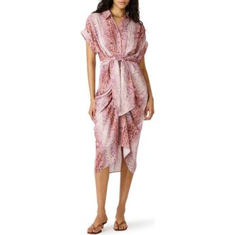Steve Madden Tori Snakeskin Print Shirtdress in Pink Snake at Nordstrom, Size 10