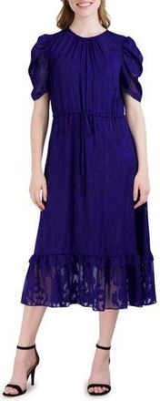 Julia Jordan Floral Puff Sleeve A-Line Midi Dress in Royal at Nordstrom Rack, Size 10