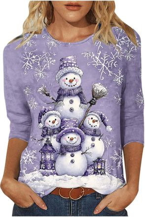 Generic Christmas T Shirt for Women UK,Santa Claus Funny Graphic Xmas Tops Christmas Tree Snowflake Printed Sweatshirt Crew Neck 3/4 Sleeve Pullover Xmas Holi