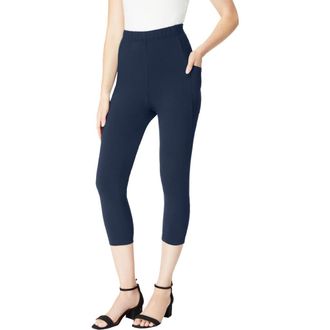 Roaman's Side-Pocket Essential Capri Legging in Navy Viny Paisley at Nordstrom, Size 32