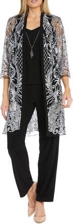 R & M Richards 3 Piece Evening Pant Set In Silver Black