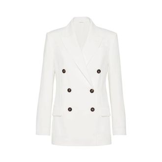 Brunello Cucinelli Blazer de sarga doble de algod&oacute;n y crep&eacute; con Monili - Jackets - Mujer - Blanco - M