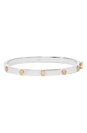 Tory Burch Thin Icon Hinge Bracelet in Tory Silver /Tory Gold at Nordstrom, Size Medium