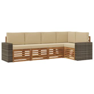 vidaXL Conjunto De Sof&aacute; Seccional Con Coj&iacute;n 5 Pcs Natural Y Beige Vidaxl