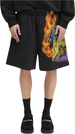 Marcelo Burlon Korte Broeken, Heren, Zwart, M, Katoen, County Flame Comfy Sweatshort
