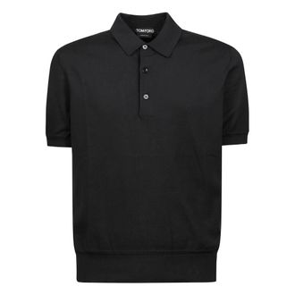 Tom Ford Polo Shirts, male, Black, Size: 3XL Cotton Polo Shirt with Half Button