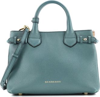 Burberry Banner Leather and House Check Canvas Small tote bag - Groen