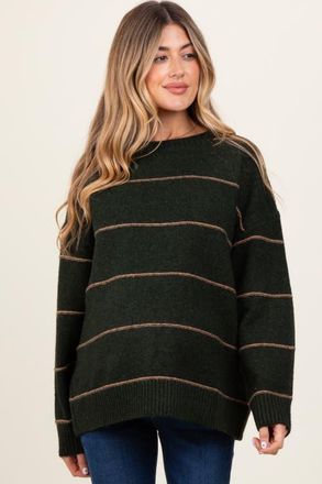 Pinkblush Striped Drop Shoulder Sweater in Olive Green at Nordstrom, Size Medium