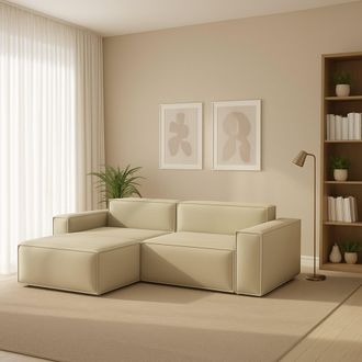 Dmora Sof&aacute; Fijo Dkivil, Sof&aacute; Modular 2 Plazas Pen&iacute;nsula Izquierda, 100% Made In Italy, Sof&aacute; Moderno En Tela, Cm 220x170h70, Beige - Dmora