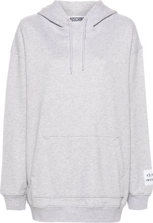 Moschino slogan-patch cotton hoodie - women - Cotton - 36 - Grey
