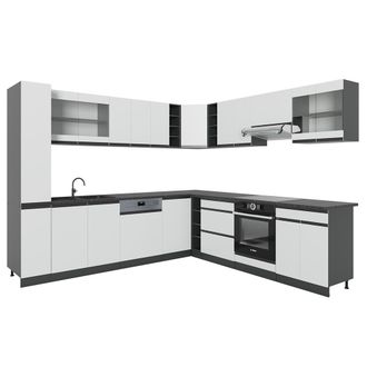 Vicco Cocina Esquinera R-line, Blanco/antracita, 257 X 277 Cm J-shape, Et Antracita