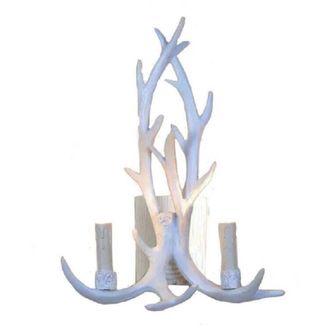 Trade Shop Trade Shop Traesio - Applique Country a Forma Di Corna Di Cervo Lampada Muro Retro 2 Portalampada E45 - Bianco