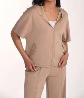 Frank Lyman Design Womens Knit Zipper Hoodie In Taupe