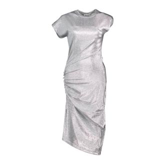 Paco Rabanne Party Dresses, female, Gray, XS, Draped Lurex Dress Silver Round Neck